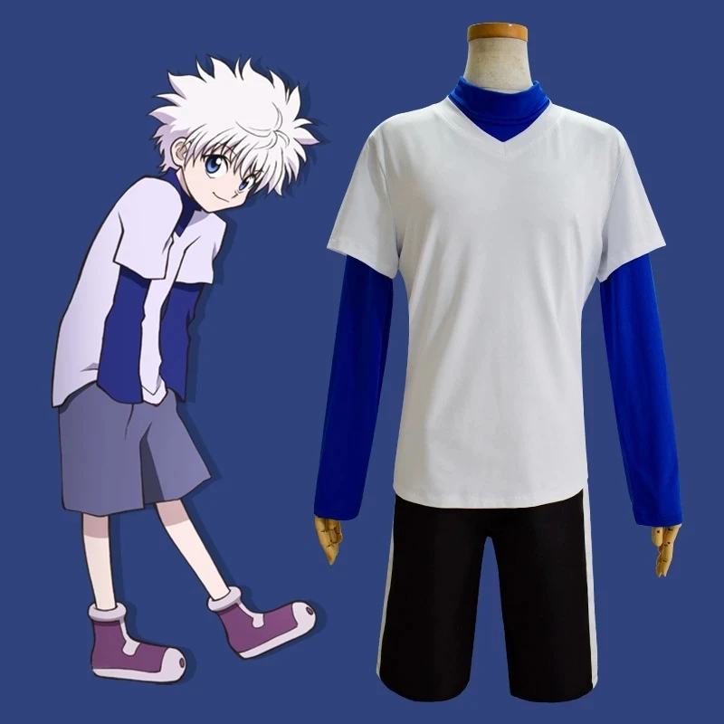

Костюм унисекс для косплея Hunter x Hunter Killua Zoldyck, повседневная спортивная одежда с номером 99, белая футболка, штаны Unfirom