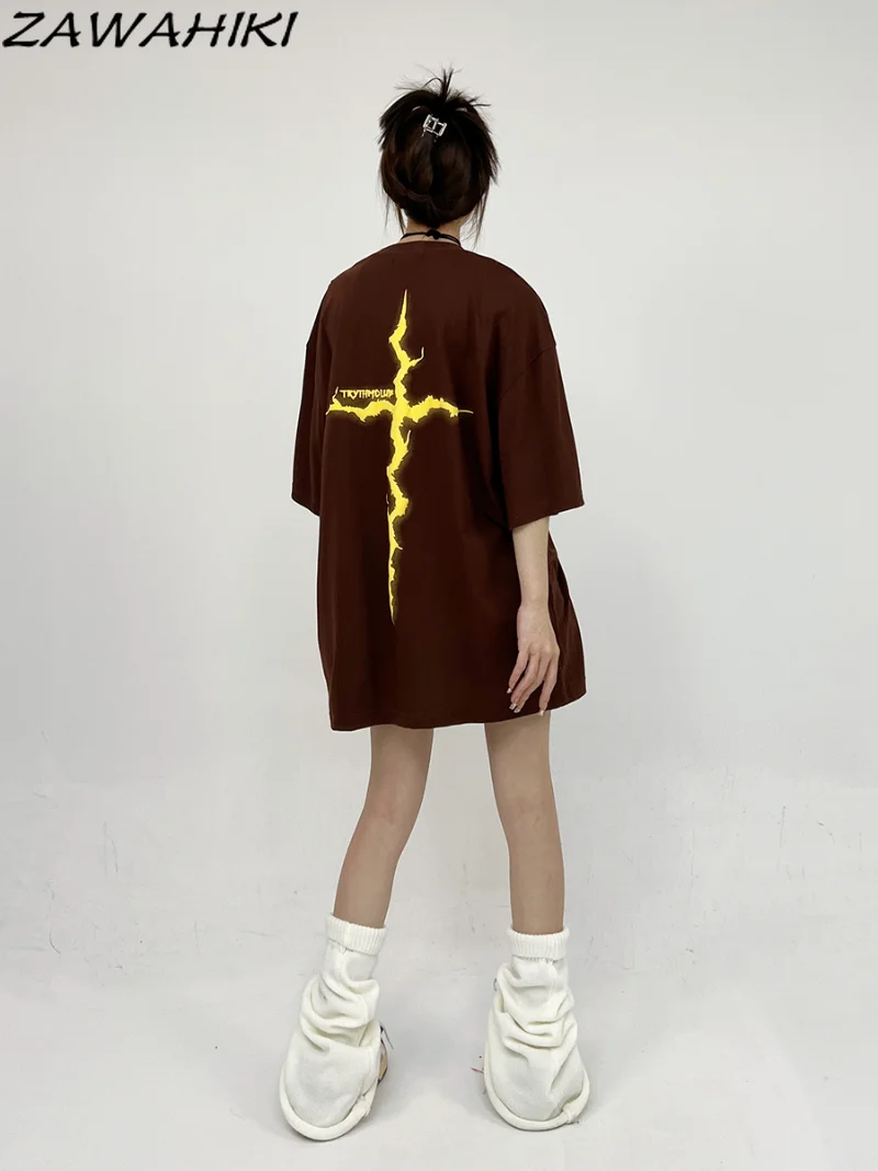 

American Retro Hiphop Short Sleeve T Shirt Women Loose Summer Letter Grunge Graphic Print Chic Streetwear O-neck Tops Mujer