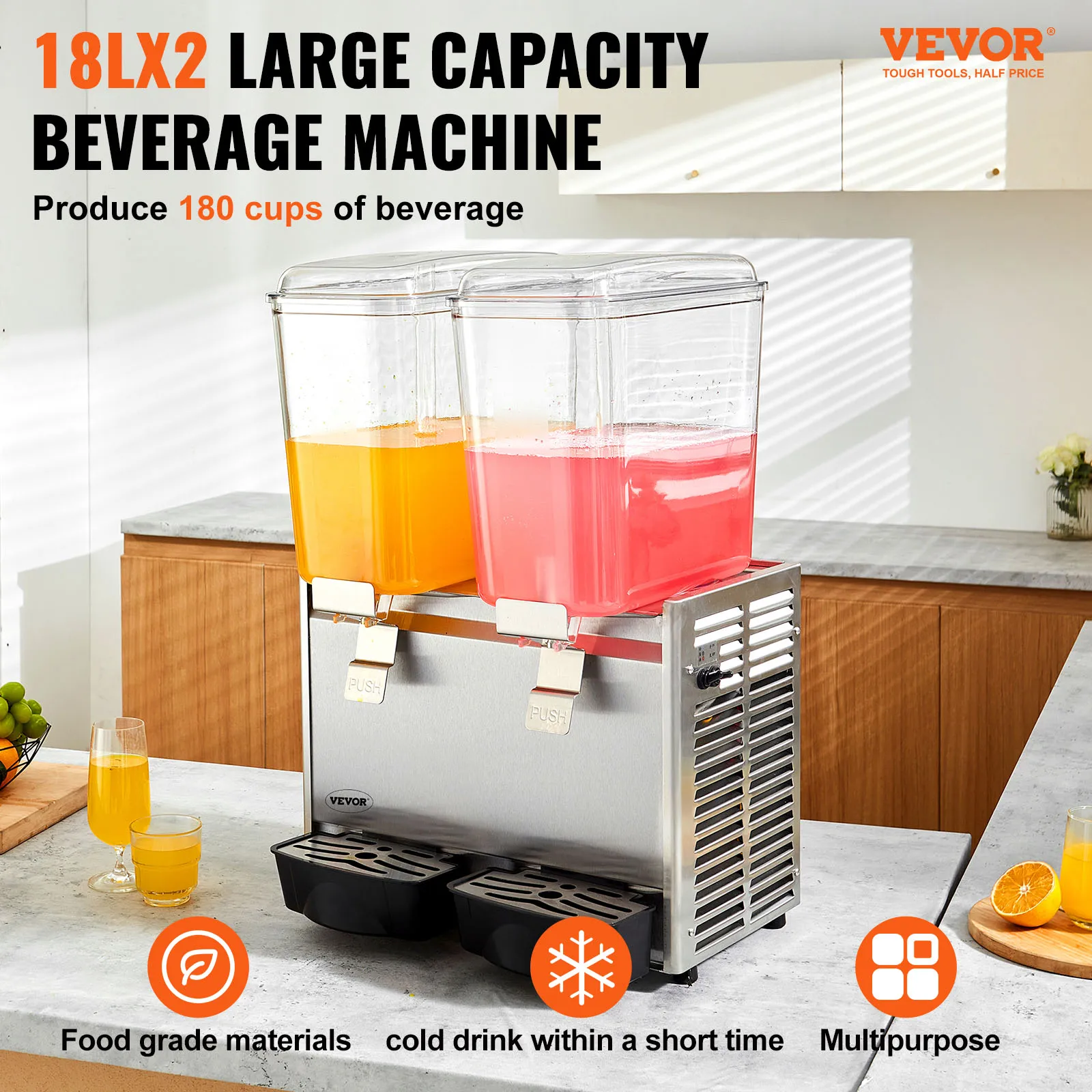 VEVOR 18L 1 2 3 Tanks Commercial Beverage Dispenser Ice Tea Drink Machine for Cold Drink Restaurant Hotel Party 2