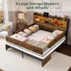 Queen Size Bed Frame with 6 Storage Drawers and Headboard Wooden Platform Beds Frames with LED Lights, Queen Bed Frame 3