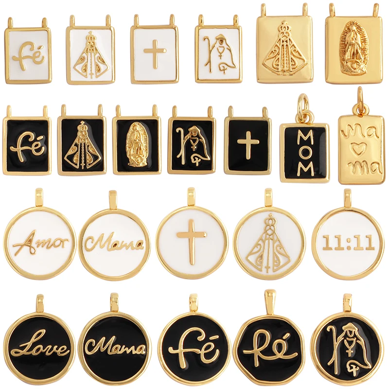 

Twin Two Hole LOVE Mama Cross Religious Charm Pendant,Round Rectangle DIY Jewelry Accessories for Necklaces Making