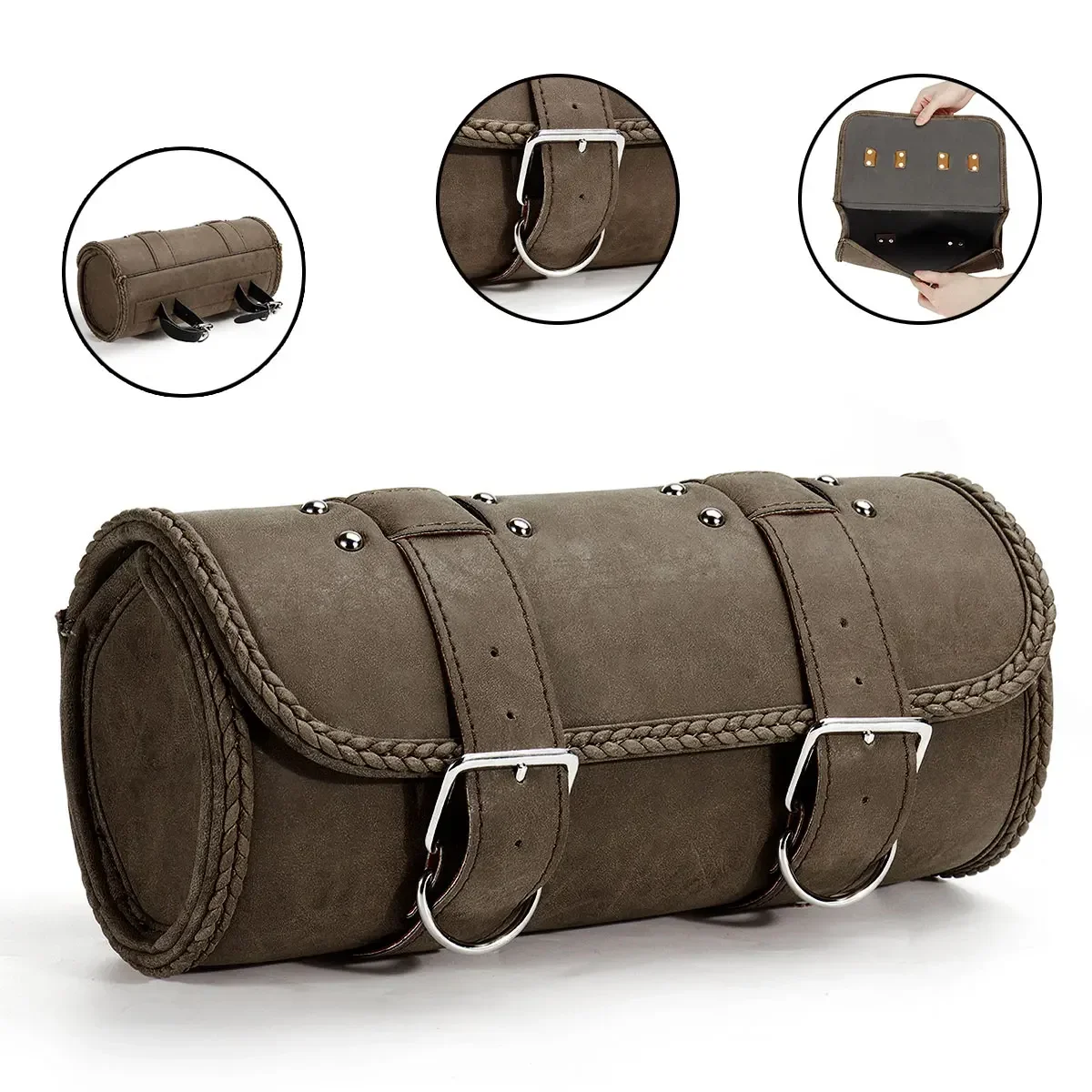 오토바이 도구 가방 핸들 바 사이드 도구 테일 백, 포크 배럴 모양 핸들 바 프론트 포크 백, 오토바이 카페 레이서 새들백