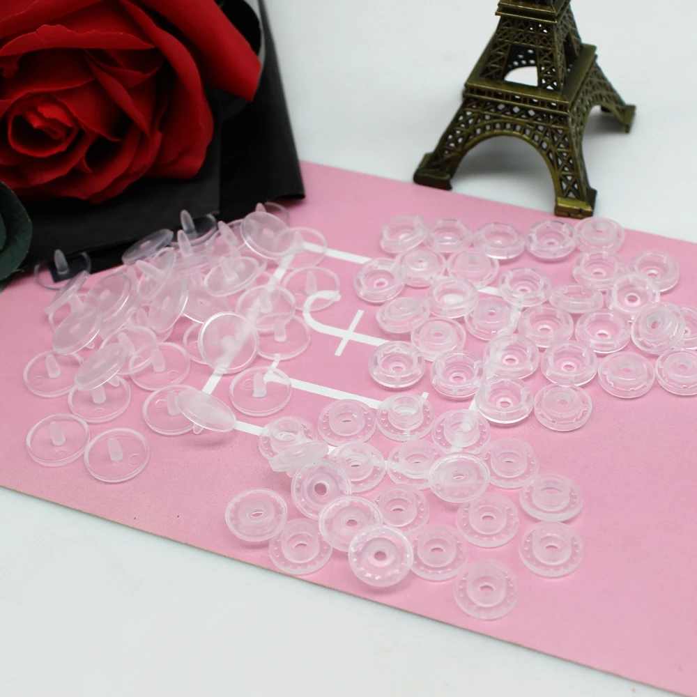 Transparent Snap Buttons 50 or 100set Resin snap buttons clothing accessories Press Stud Fasteners T5 12mm plastic snaps 2