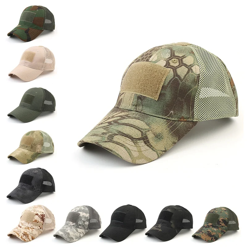 Outdoor Summer Mesh Baseball Caps Tactical Arm Green Camouflage Camo Hunting Cap Adjustable Sport Cycling Hiking Sunscreen Hats