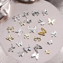 10Pcs/lot 3D Butterfly Gold Silver Nail Charms Alloy Gems Mini Rivets Decoration Manicure Bow Tie Nail Supplies Accessories