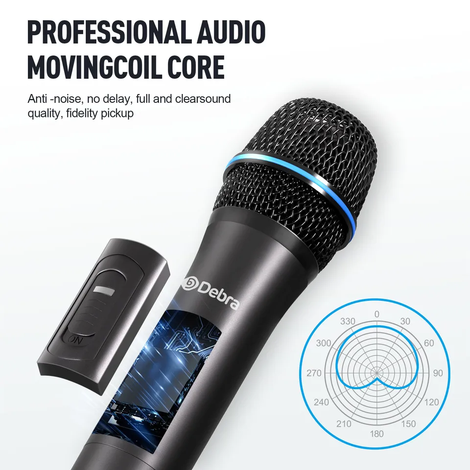 Depusheng Sistema microfono senza fili, VHF con doppia frequenza fissa e 2 trasmettitori dinamici, set microfono wireless per canto, karaoke, chiesa, DJ, portata 200 piedi
