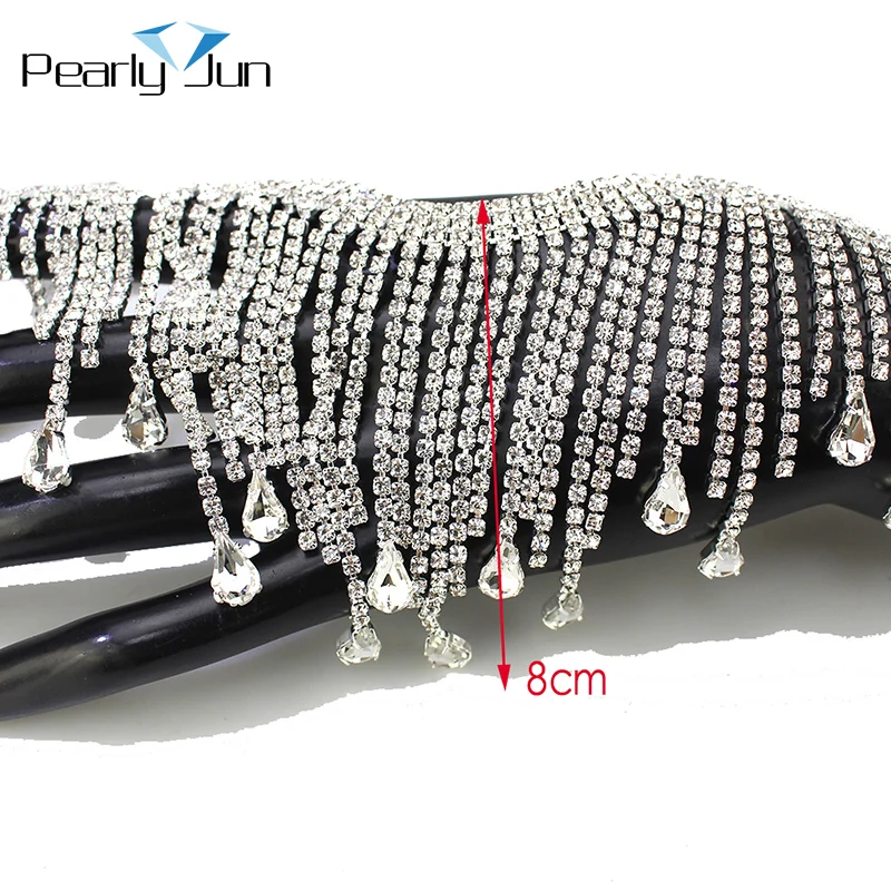 1/5 Yards DIY Glass Teardrop Rhinestone Tassels Metal Chain Crystal Gold AB Fringe Dancing Dress Shinning Trimming Strass ML124