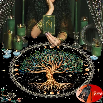 🔮 Tree of Life Velvet Tarot Altar Cloth with Matching Bag – Wiccan, Pagan & Divination Decor 1