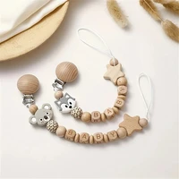 Clips de sucette en bois pour bébé, porte-mamelon factice, chaîne en Silicone, ours Koala, sucettes d'animaux, jouets de dentition 1