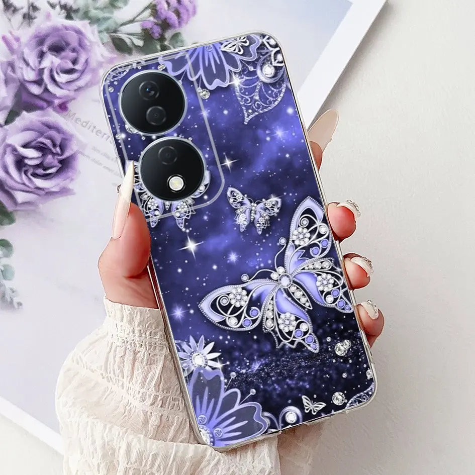 Colorful Flower Clear Silicone Phone Case for Honor X7b and Honor 90