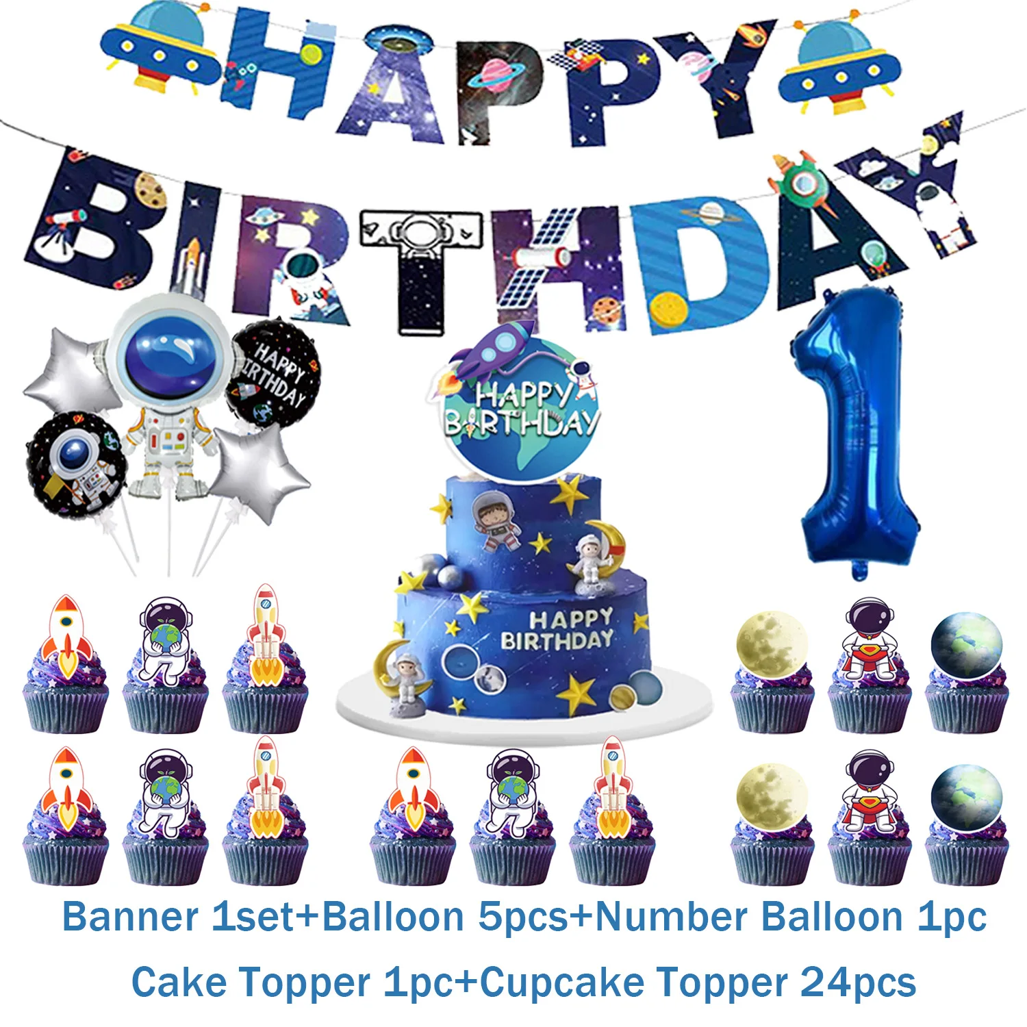 Cartoon Weltraum-Astronaut Geburtstagsparty Dekorationszubehör Galaxie-Planeten-Tasse Ballon-Hintergrund Kinder Porträt Foto-Requisiten – Detail 9