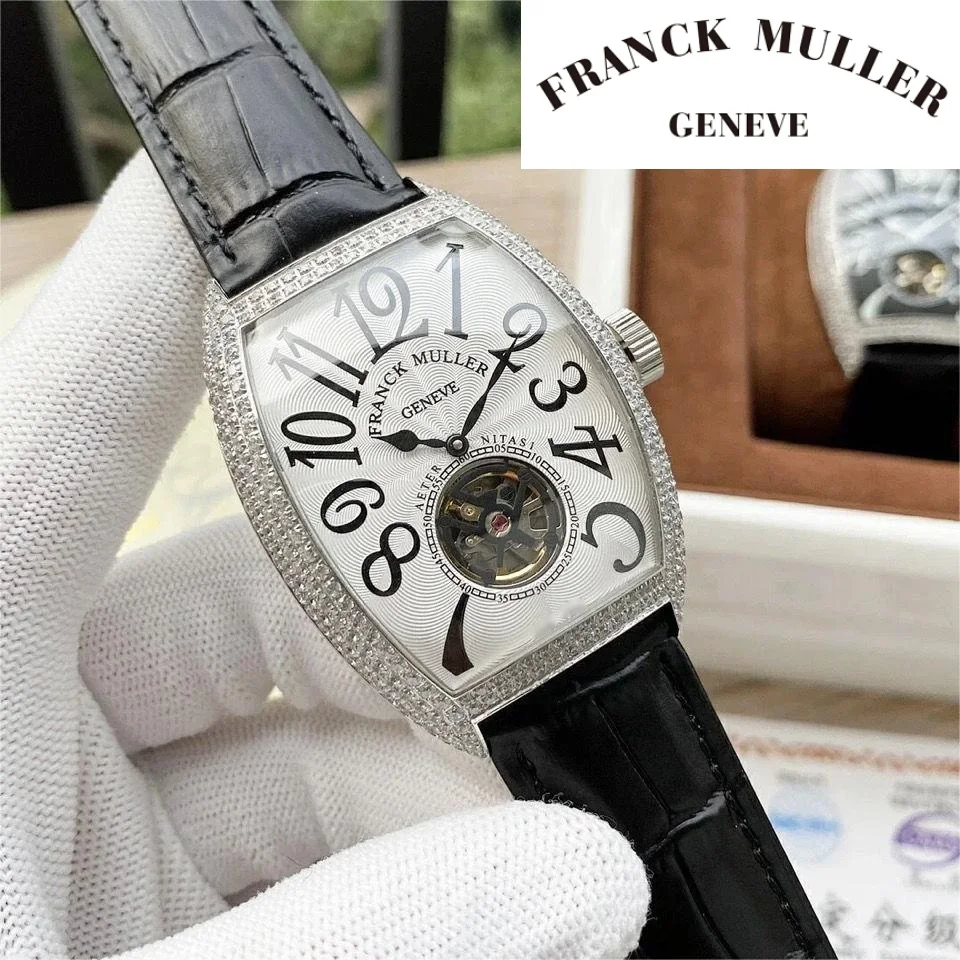 

FRANCK MULLER Watch for Men Top Brand Mechanical Automatic Watch Waterproof Luxury Tourbillon Diamond Leather Tonneau Men Watch