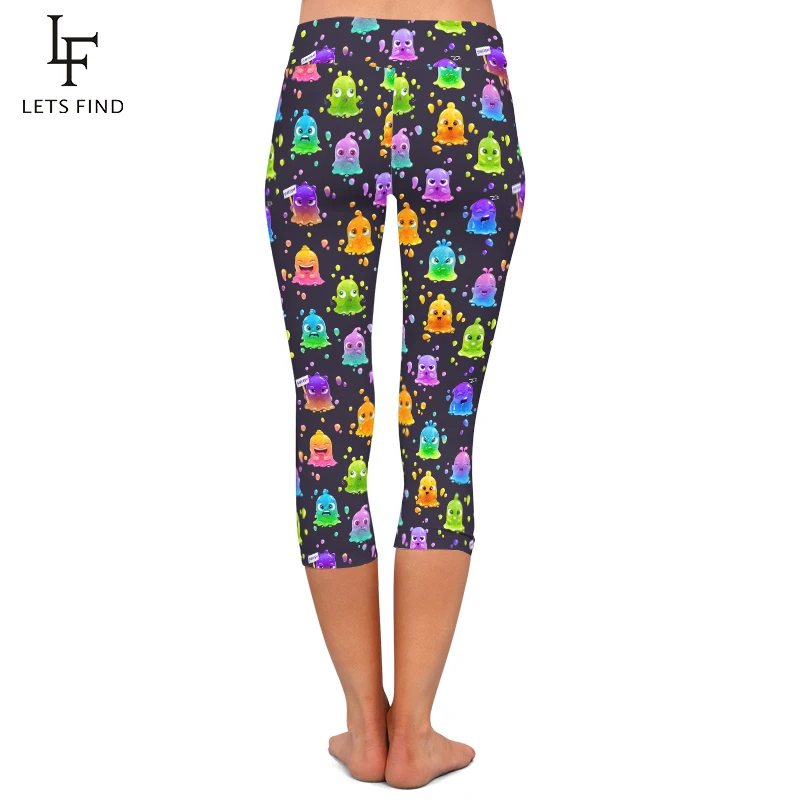 LETSFIND New Capri Print Cute Cartoon Colorful Slime Monsters Women Leggings High Quality Fitness Pants