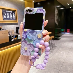 Luxury Oil Painting Floral Bracelet Phone Case - Fashion Cover for Samsung Z Flip6 (Blue SL)