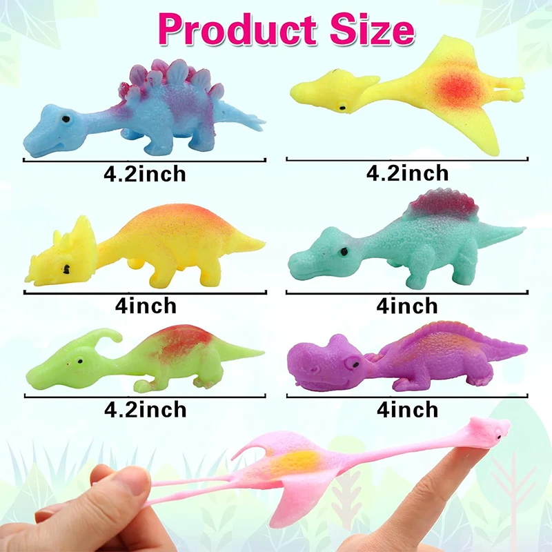20PCS Slingshot Dinosaur Finger Toys Mini Rubber Dino Finger Flying Launch Stretchy Toy Kids Party Birthday Favors Gifts