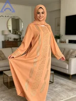 Abaya élégante pas chère pour femme, robe musulmane traditionnelle africaine en 2 pièces avec strass, robe bleue de Dubaï, taille plus, jalabiya marocaine 3