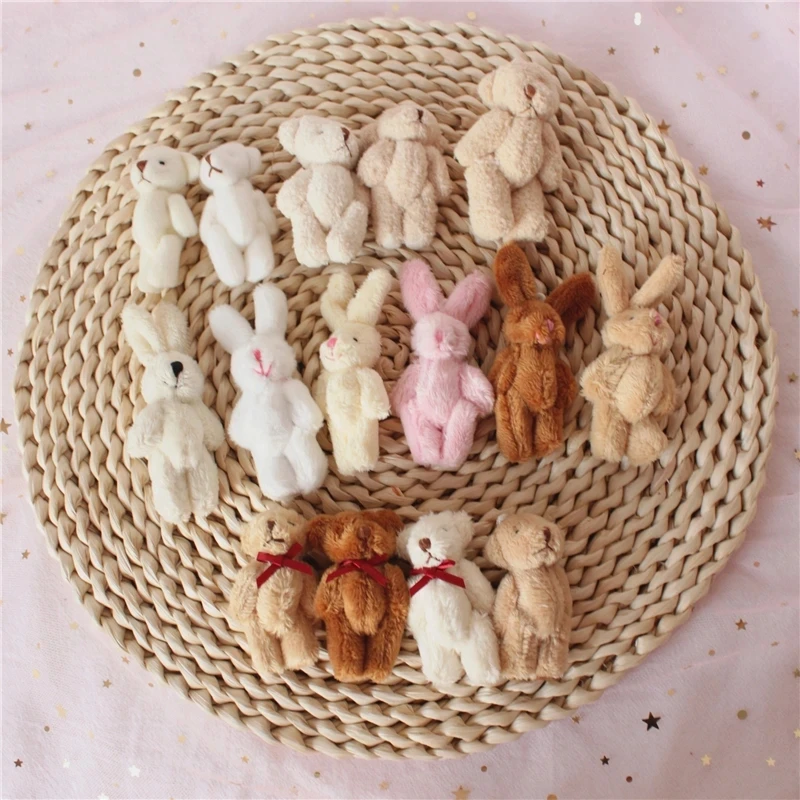 

20pcs 5cm Soft Mini Plush Rabbit Teddy Bear Doll Movable Joint Stuffed Toy Cute Dollhouse Miniature Accessories Girl Party Gift