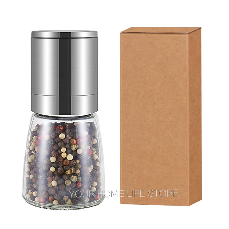 Set 2 Macinasale E Pepe In Vetro Con Macina In Ceramica Regolabile: 180ml, Manici In Acciaio Inox, Ermetici - 2