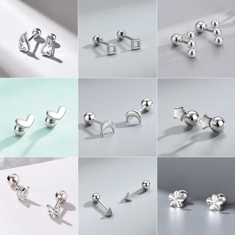 Small Stud Earrings for Women Silver Plated Balloon Dog 20G