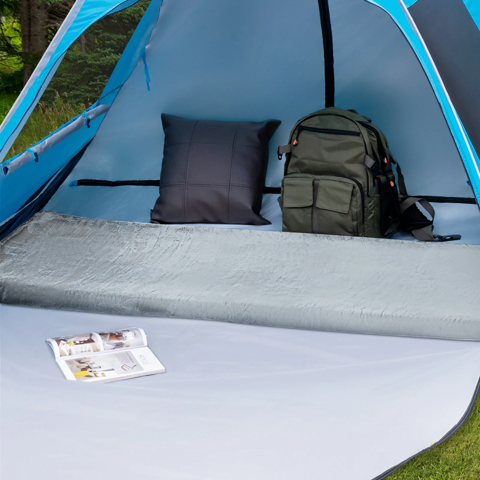 Isomatte Camping, Campingmatratze aus Memory-Schaum, leichte Schlafmatte mit Flanellbezug, inkl. Tragetasche, Gästematratze – Detail 1