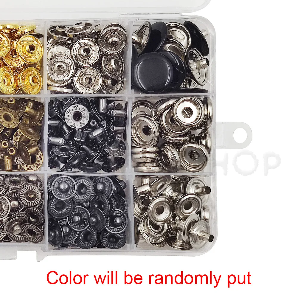Snap Fasteners Kit Metal Button Snaps with Fastener Snap Installation Pliers For Leathercraft Clothes Garment Jean Bags Shoes 4