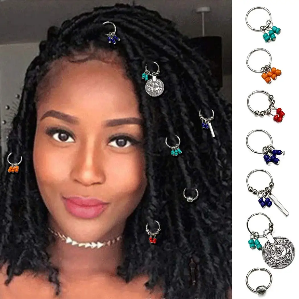 SilverHarRingsHairBraidDreadlocksBeadHairCuffsDreadTubeCharm