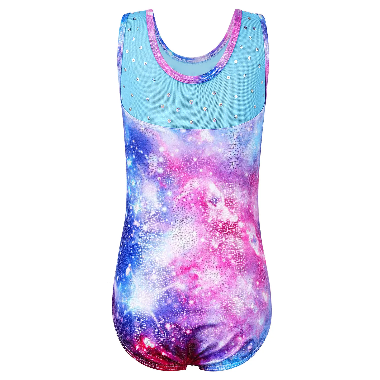 BAOHULU Pink Galaxy Print Gymnastics Leotard Sleeveless Ballet Leotard Ballerina Performance Clothes Dance Costumes