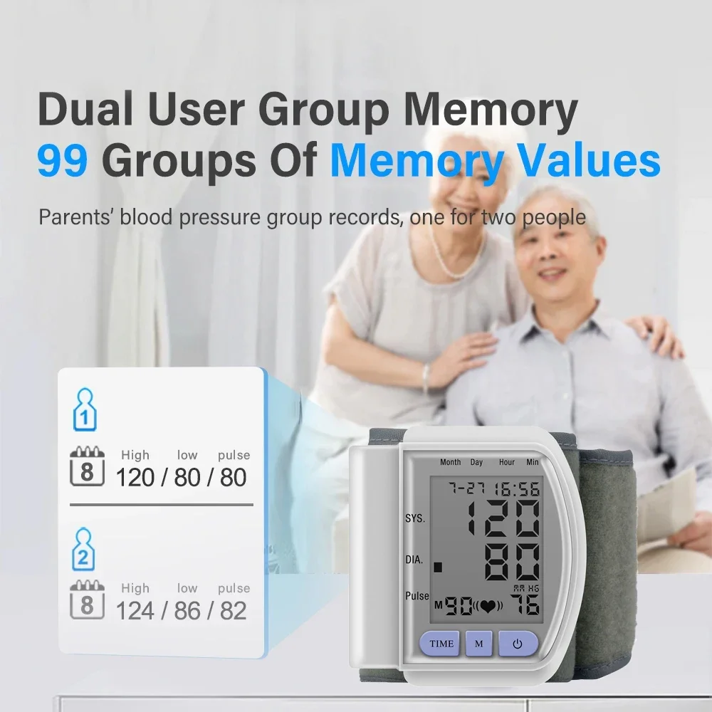 Blood Pressure Monitor Blood Pressure Meter Automatic Portable Medical Digital Wrist Blood Pressure Monitor Sphygmomanometer Tonometer Tensiometer Heart Rate Pulse Meter BP