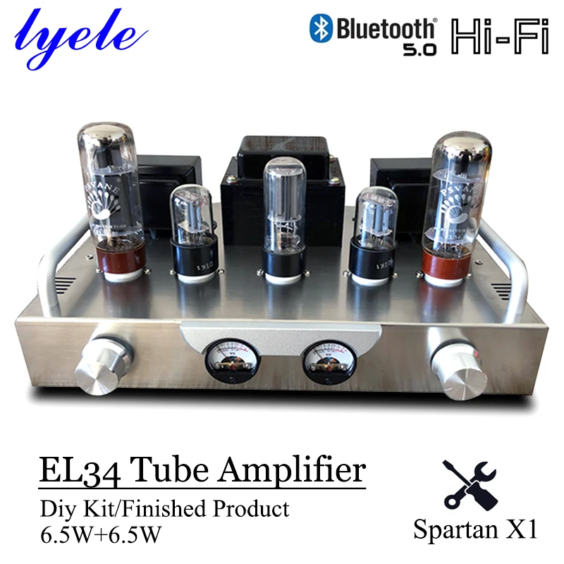 Lyele Audio EL34 Vacuum Tube Amplifier Diy Kit Hifi Audio Amplifier Class A  High Power 6.5w*2  VU Meter Bluetooth 5.0 Tube Amp