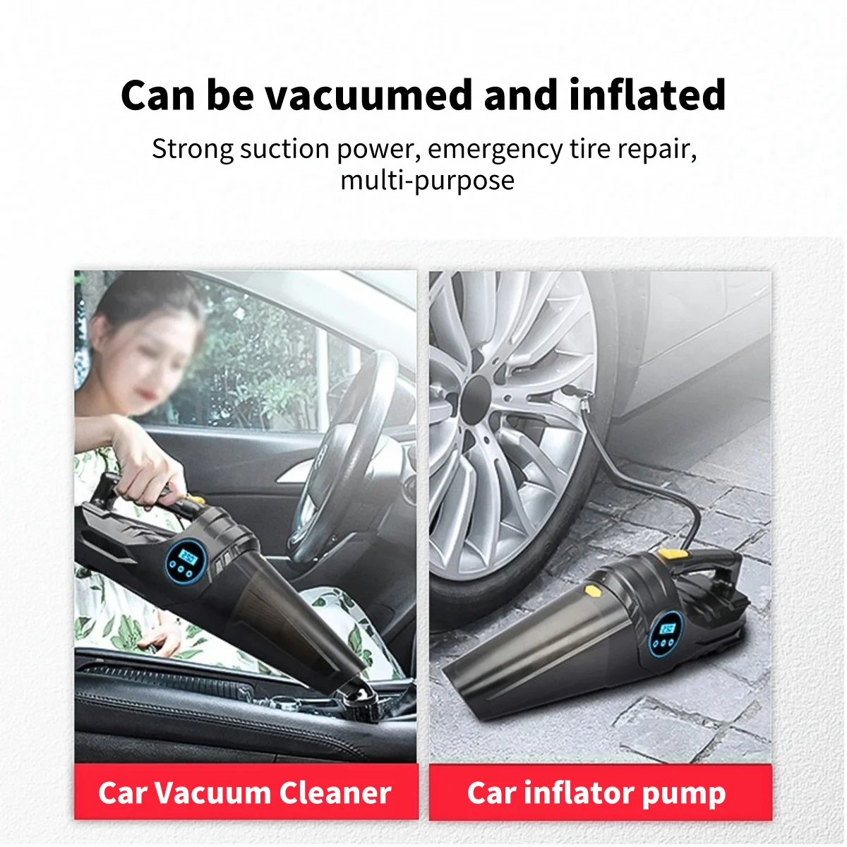 Car Inflator and Vacuum Cleaner Dual Use Portable Electric Tire Inflator Emergency Lighting Car Supplies