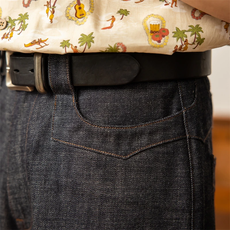Red Tornado Back-Buckle Short Jeans 14oz Raw Denim Vintage Style Menswear Shorts 4