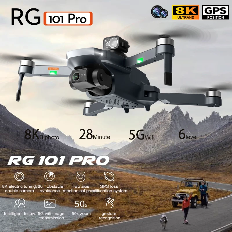 Drone RG101 Pro GPS 8K HD Double Caméra Moteur Sans Balais Évitement Obstacles Pliable RC