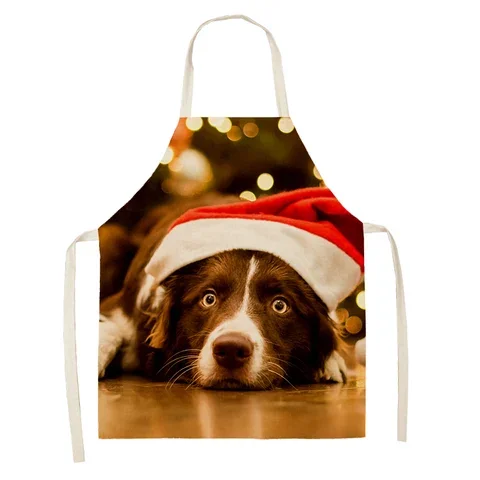 

Apron Christmas Cat and Dog Pattern Household Kitchen Cooking Sleeveless Apron Room Outdoor Antifouling Cleaning Tool