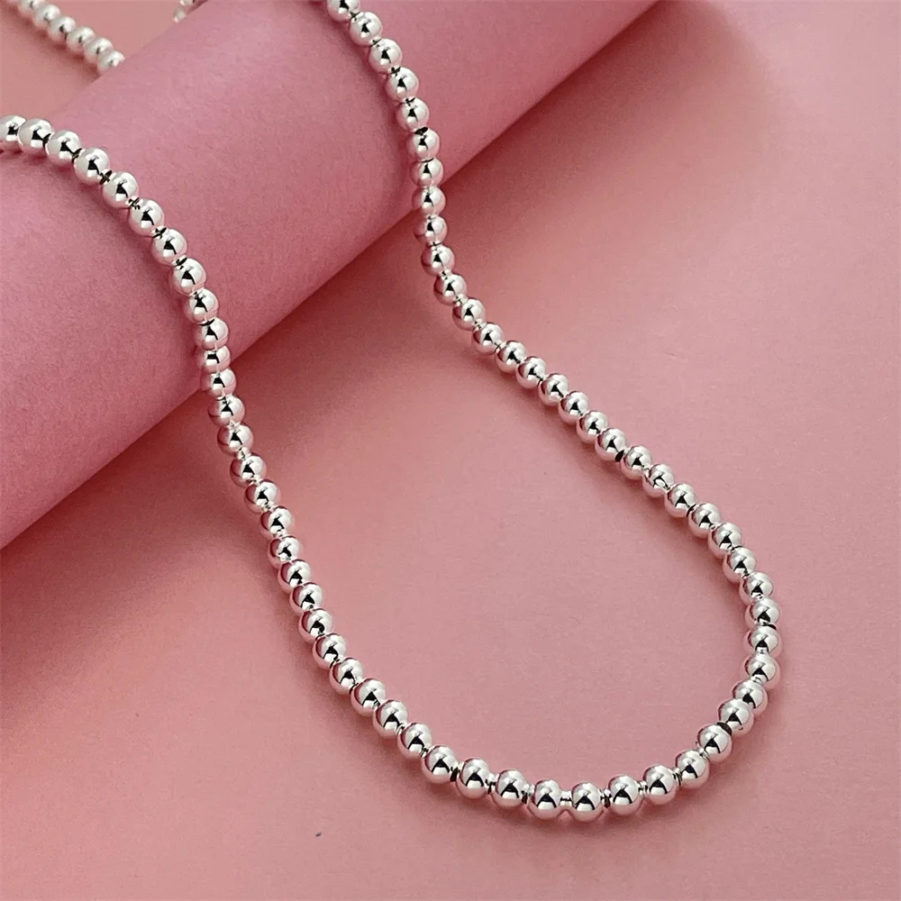 Andara 925 Pure Silver Necklace 18k Gold Plated 4mm Buddha Beads 40-50CM for Women&Men