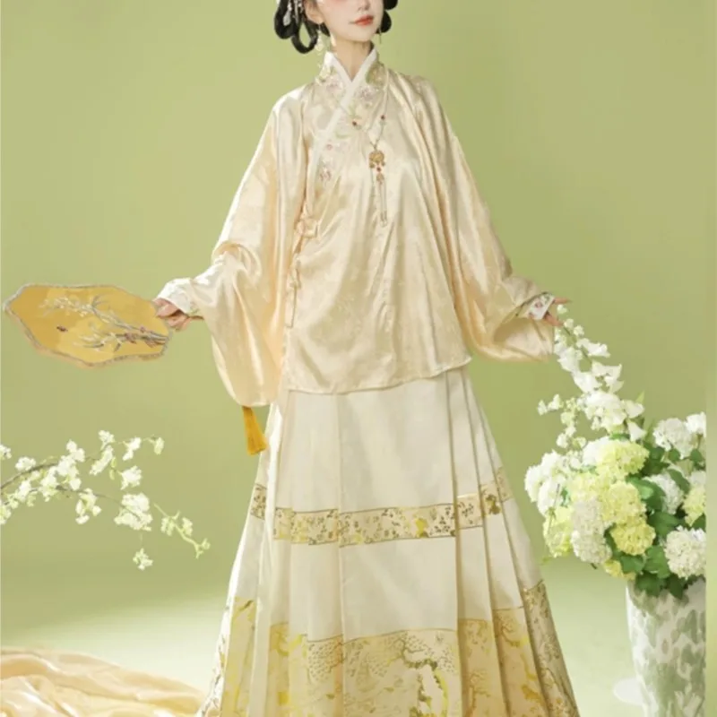 

Original Hanfu Dress Costume Collar Pipa Sleeve Weaving Gold Horse Face Two-piece Set Heavy Industry Daily Hanfu Mamian Dress