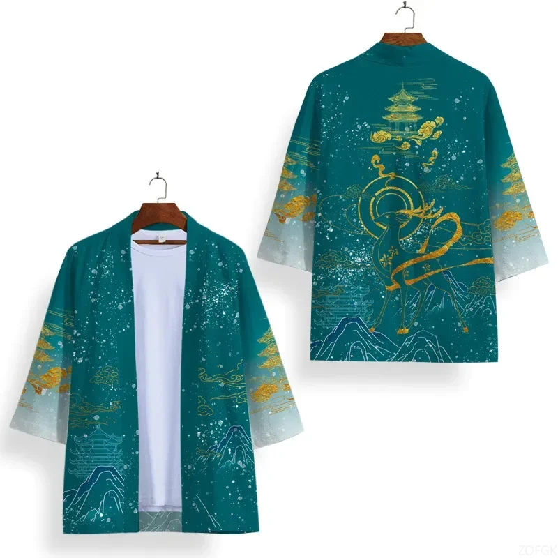 Unisex Black & White Kimono Cosplay Samurai Tops Trendy Casual Cardigan Yukata Costume Japanese Streetwear Traditional Clothing 6