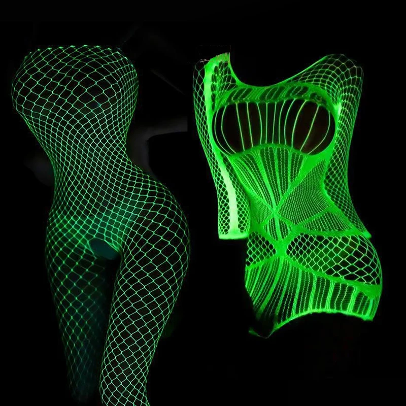 

7 Styles High Waist One-pieces Luminous Fishnet Stockings Open-crotch Not Open-crotch Perspective Glow In The Dark Mesh Leggings