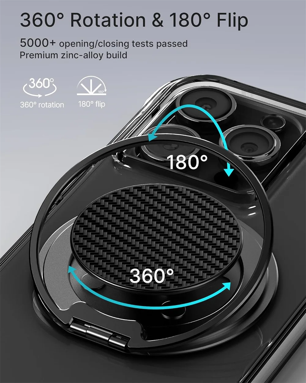 Dual-Sided Magnetic Phone Holder and Multi-Functional Stand with Charging Grip