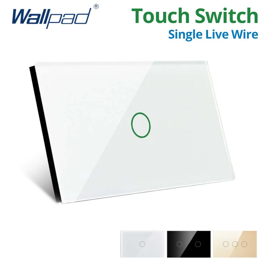 Wallpad Us Touch Switch 1/2/3 Gang 1/2 Way Wall Light Sensor Button White Black Gold Glass Panel Ac110-220V Single Live Wire