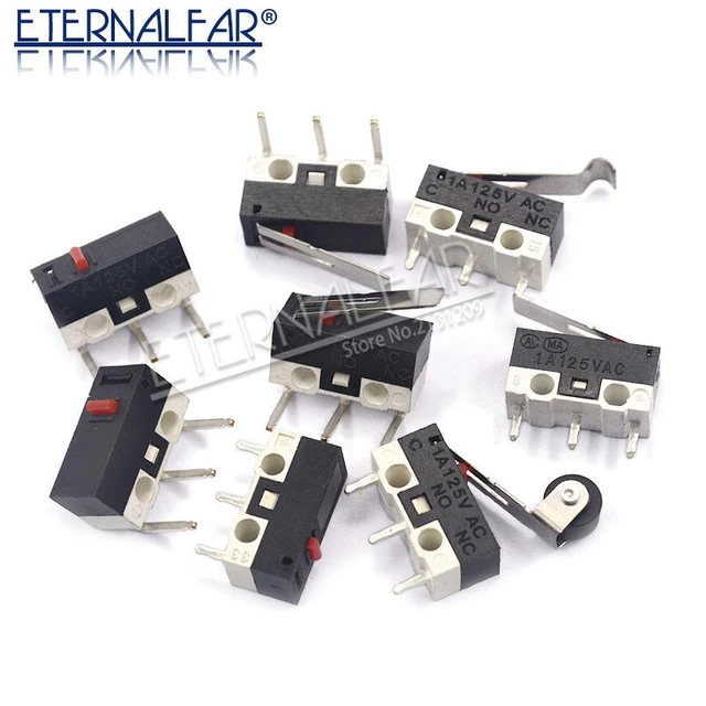 Interruptor de Límite Micro interruptor momentáneo de botón de 1A 125V CA  interruptor de ratón 3 pines palanca con rodillo de bisagra brazo SPDT  12*6*6mm - AliExpress