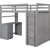 Twin Size Loft Bed Solid Wooden Loft Bed Frame with Drawers,Desk,and Wardrobe & Safety Guardrail for Kids, Boys and,GirlsTeens 6