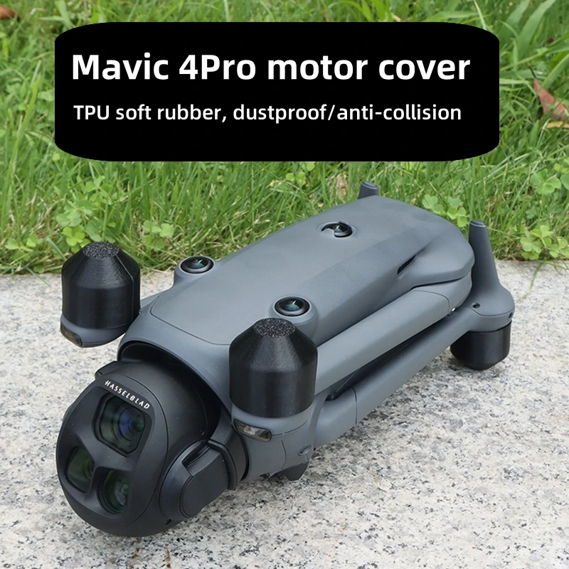 Détail des capuchons moteur en TPU souple, s'adaptant parfaitement aux moteurs du DJI Mavic 4 Pro.