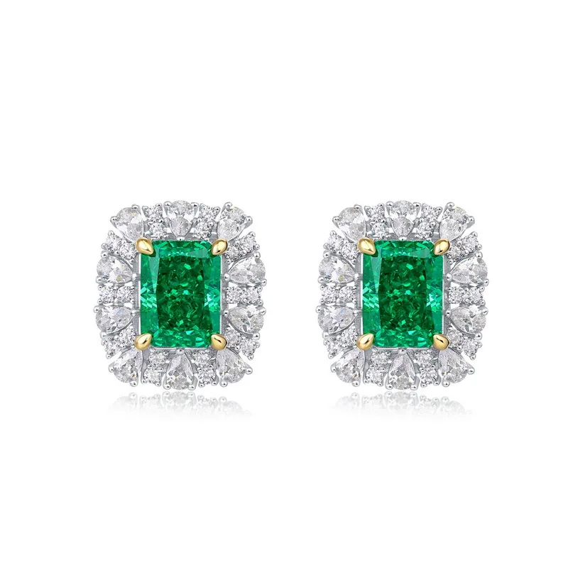 

ELSIEUNEE Vintage 925 Sterling Silver lab emerald High Carbon Diamonds Gemstone stud Earrings for women Fine Jewelry wholesale