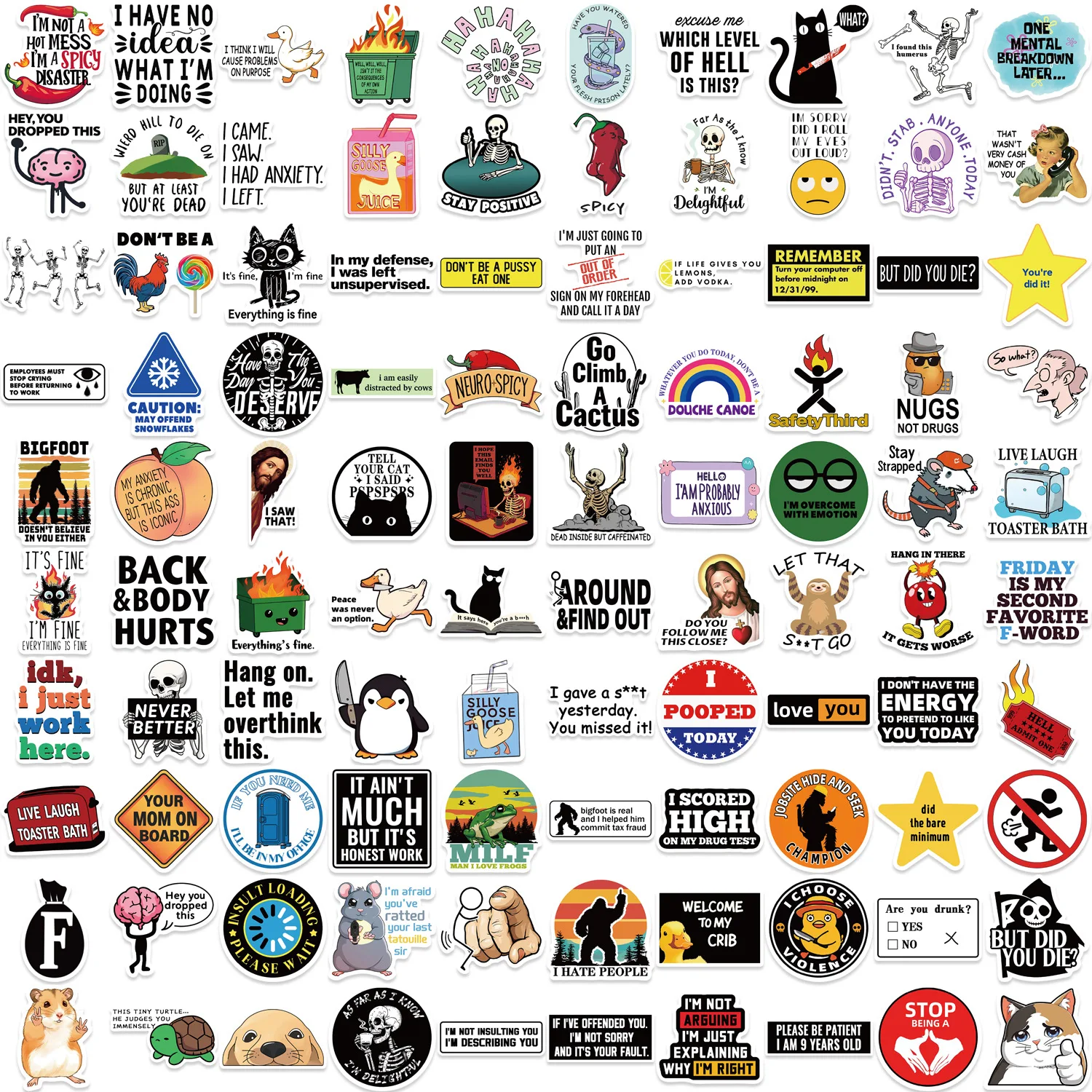 100Pcs Cartoon Snarky MEME Stickers Decals For Phone Scrapbook Skateboard Suitcase Refrigerator Graffiti Aesthetic Stickers - 5