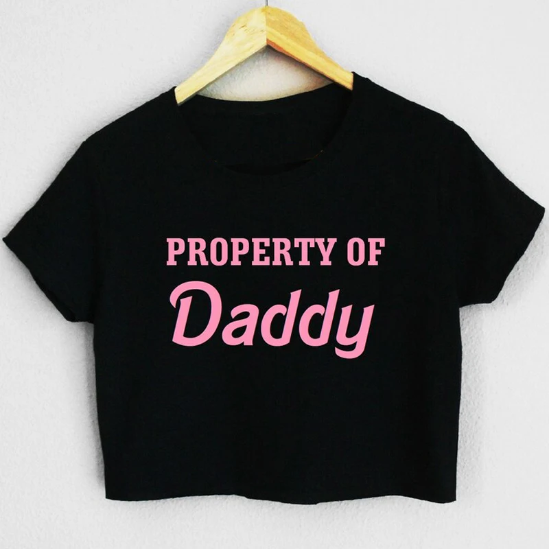 

Property of Daddy Women Crop Top Y2k Accessories Tshirt Gothic Clothes Summer Fashion Daddys Girl T Shirts Ladies Streetwear