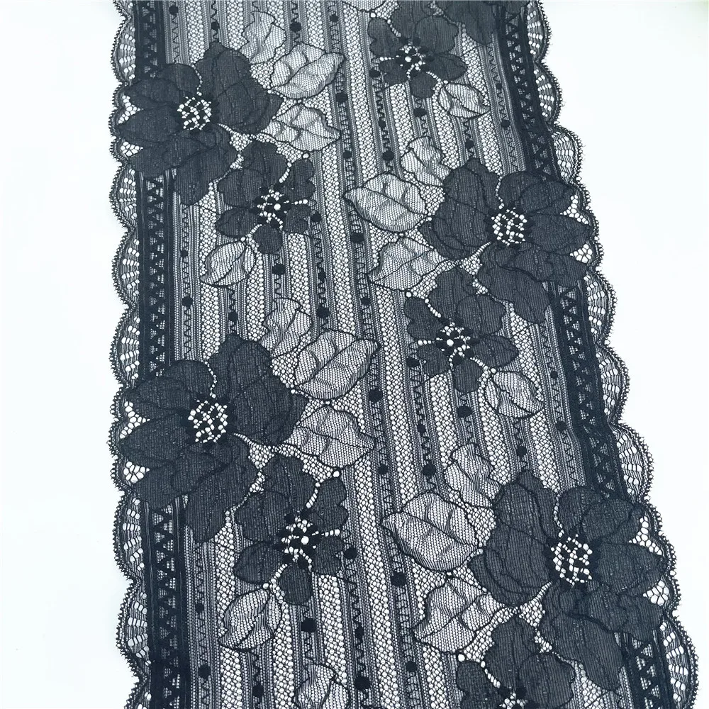3y/lot 19.50cm Black Floral Elastic Stretch Lace Trim 2
