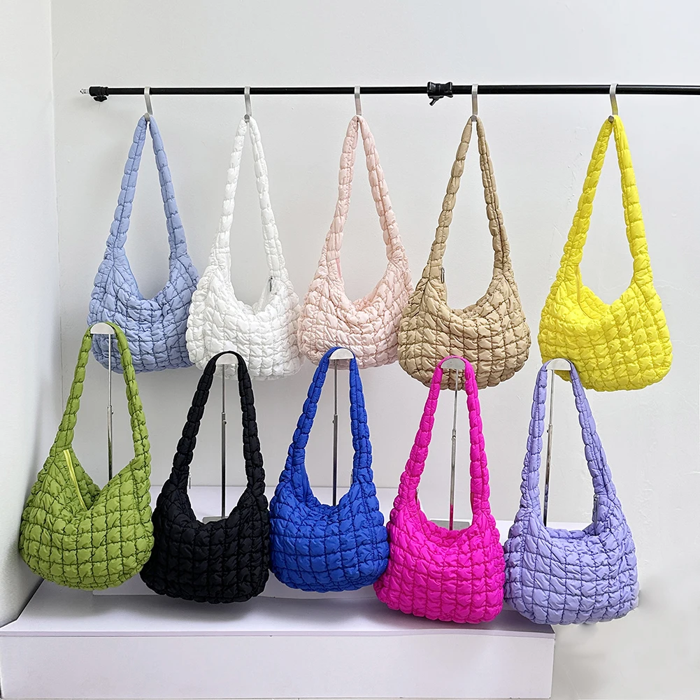Large Capacity Quilted Padded Crossbody Bag Pleated Bubbles