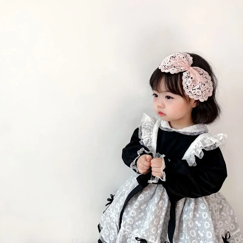 1pc New French Vintage Lace Tie Bow Hair Bands Lace Headband Cute Big Bow Hair Hoop for Baby Girls Baby Hair Accessories 3