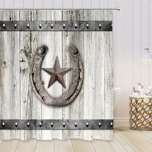 Alfombrilla de baño rústica para casa de campo, herradura, estrella de  Texas en granero antiguo, puerta