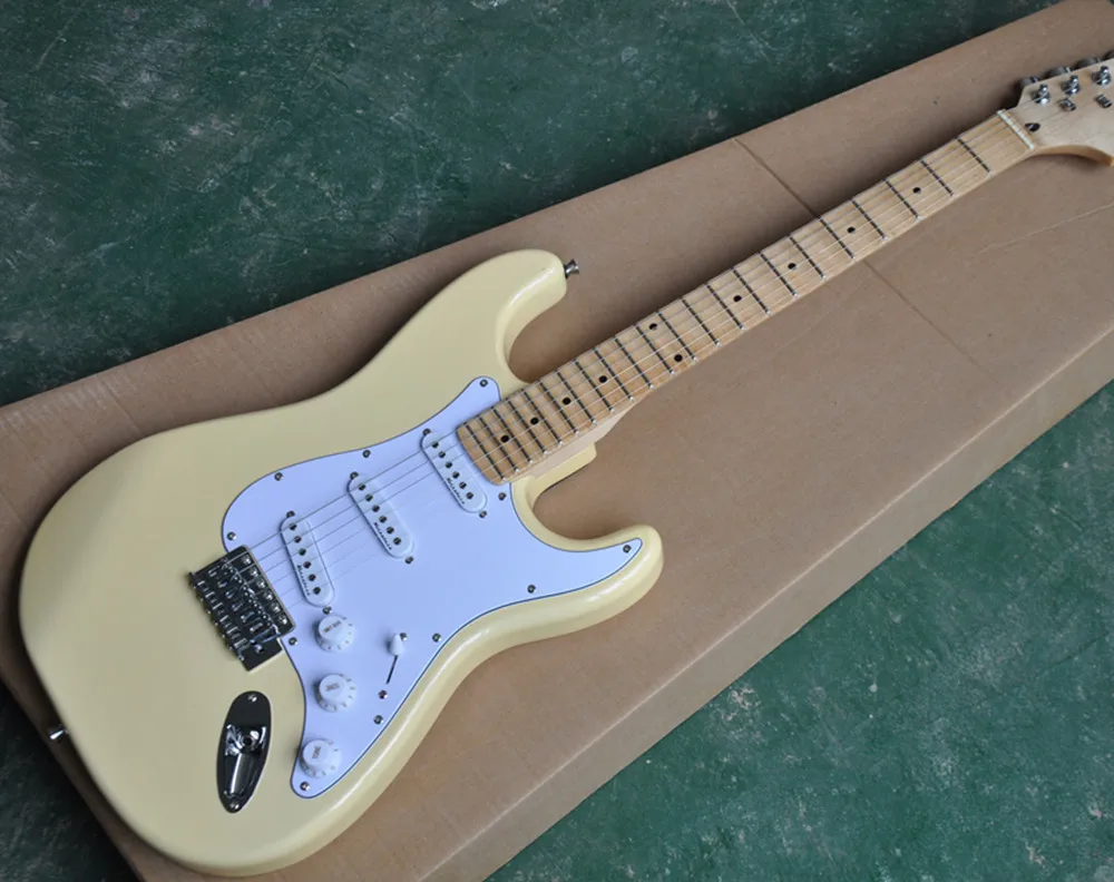 

Cream yellow 6 Strings Electric Guitar with Chrome Hardware,Maple Neck,Provide Customized Service